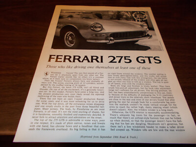 1966 Ferrari 275 GTS Road & Track Road Test Brochure