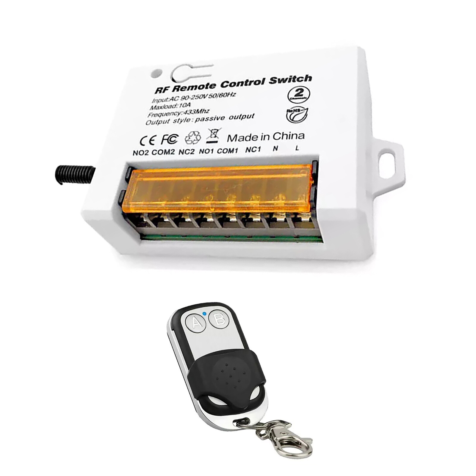 110V 220V 2Ch for Garage/Gate Relay Receiver Wireless Remote Control Switch