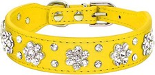 Rhinestone Dog Collar Cute Flower Rhinestone Cat Dog Collar Bling Collar PU L...