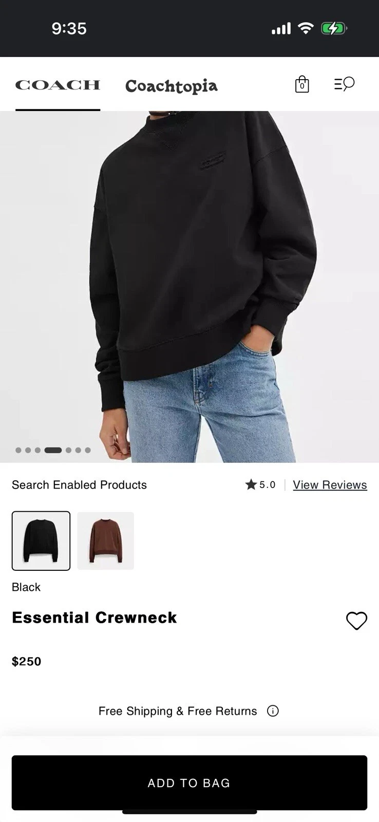 Maglione girocollo Designer COACH Essential Classic Heritage nero taglia L ($250)