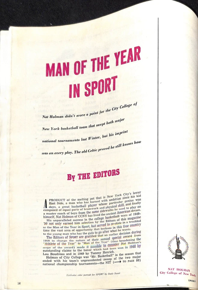 Revista deportiva de febrero de 1951 Nat Holman CCNY Ted Williams artículo Foto 3 de 4