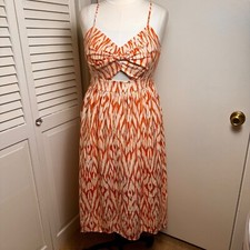 NINE WEST SIZE MEDIUM TWIST FRONT HIGH LOW MIDI SMOCKED DRESS