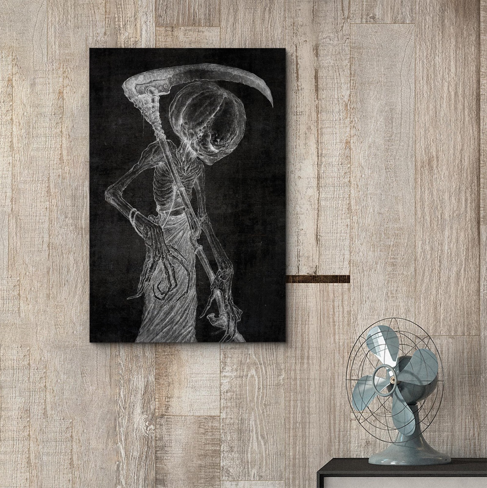 Wall26 Halloween Dark Gothic Canvas Print Wall Art - Skeletal Reaper with Scythe