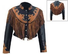 Women Black Brown Sweden Cowhide Jacket Antique West Fringes Porter
