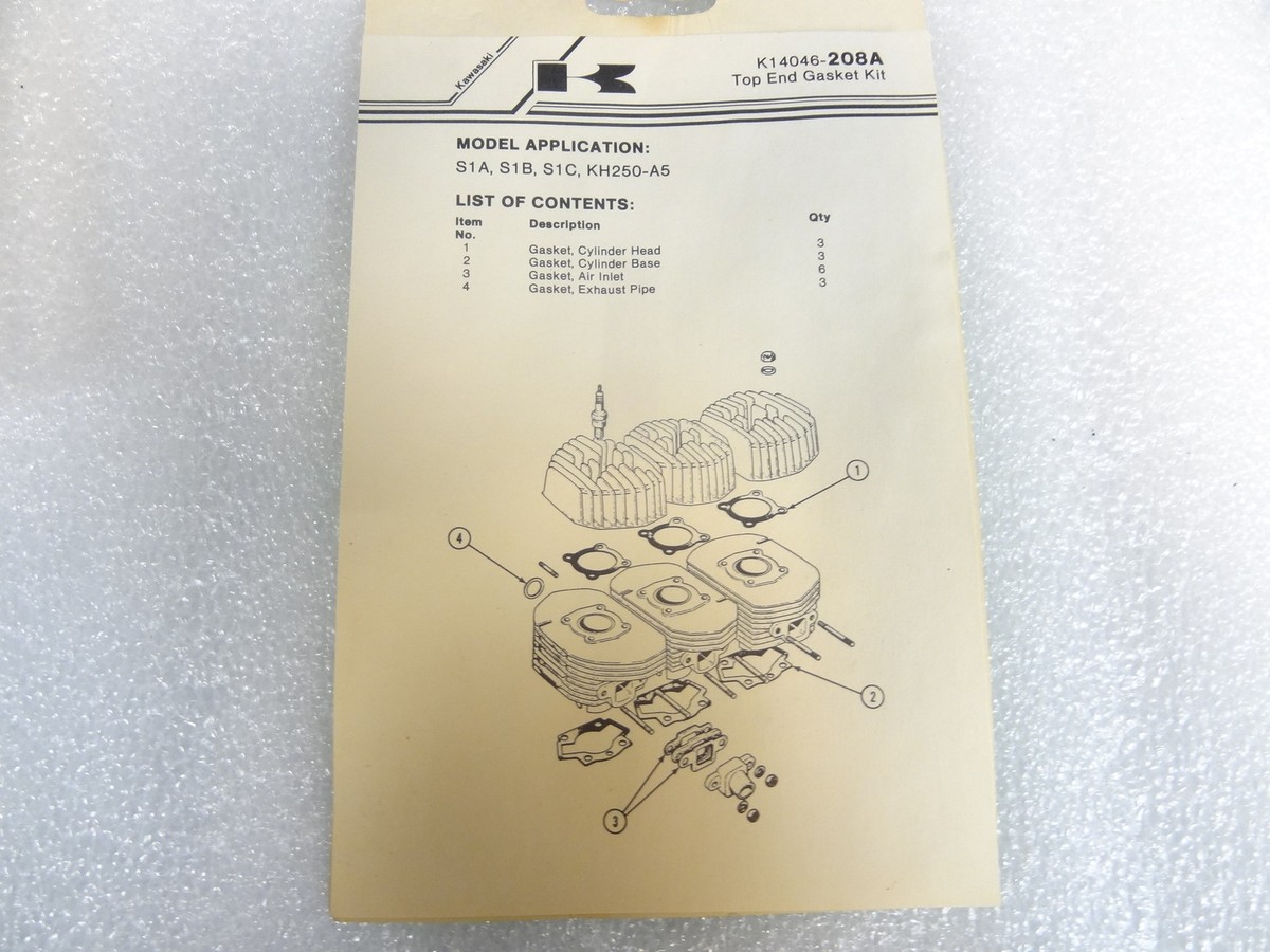 Kawasaki NOS NEW K14046-208A Top End Gasket Kit Set S1 KH KH250-A5