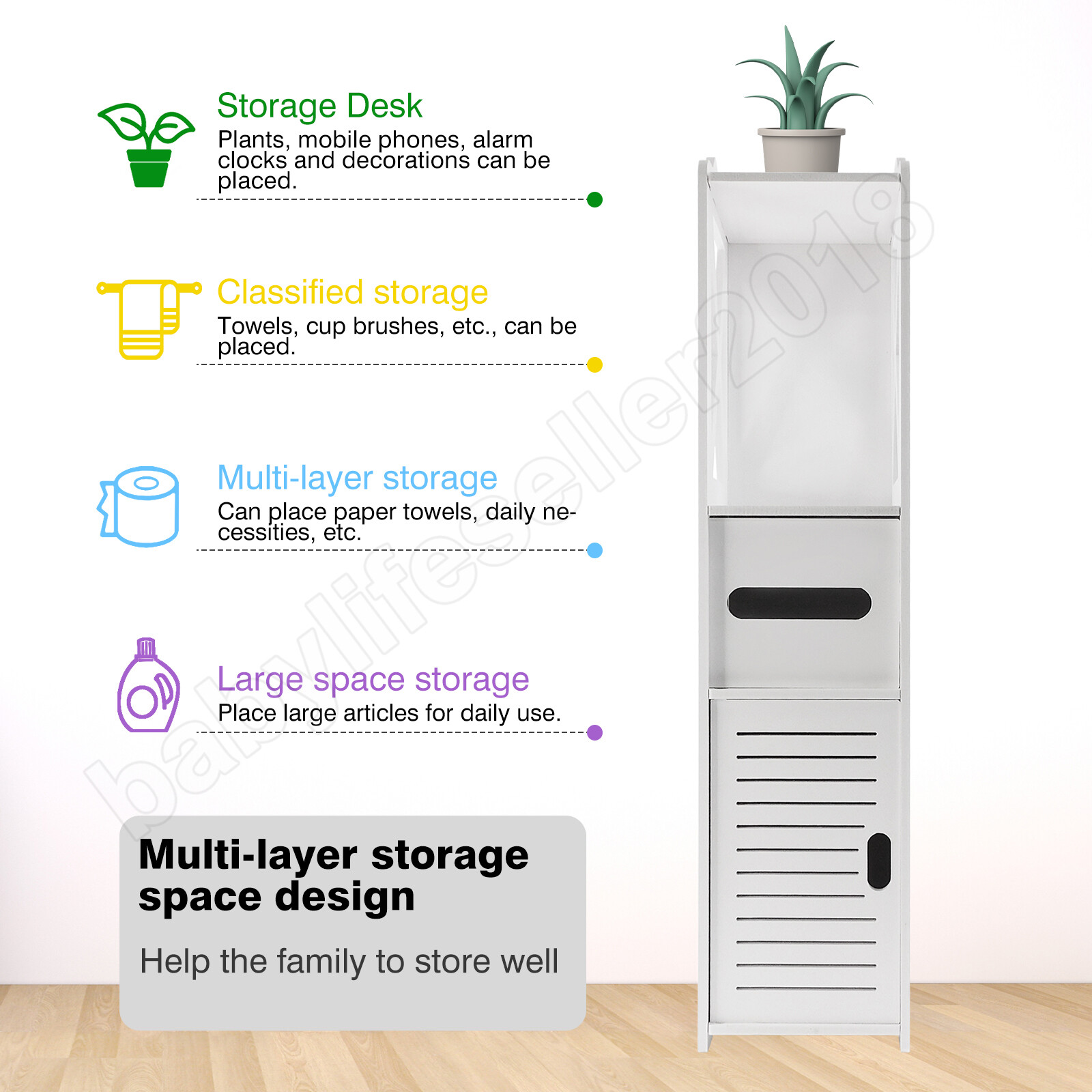 High Gloss Slimline Bathroom Tallboy Free Standing Tall Storage