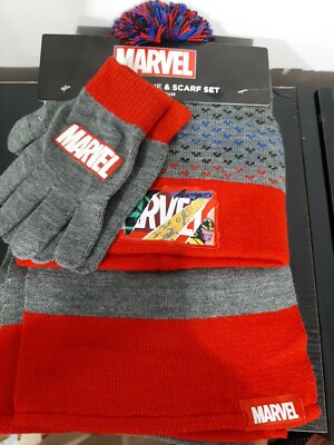 Marvel Comics Avengers Boy's Youth One Size 3-Piece Beanie Hat