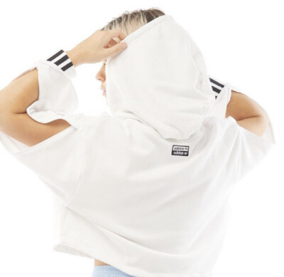 NWT Adidas Cut Out Logo Drawstring CROPPED HOODIE White Size M FM2483 | eBay