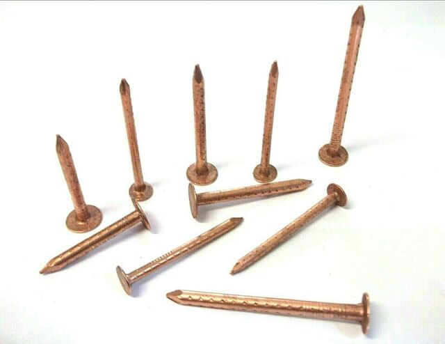 Copper clout nails. 25mm -&gt; 50mm. 1kg. Slate. Tree stump 