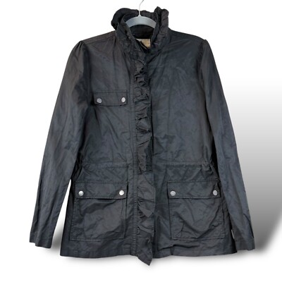 Converse One Star Jacket Womens Sz M Black Metallic Ruffle Full Zip Windbraker