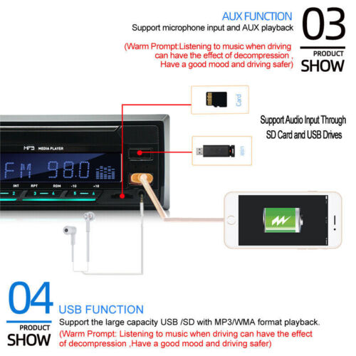 Bluetooth Single 1 Din Car Stereo Radio MP3 Player In-Dash FM Dual USB TF Aux-In - Picture 5 of 12