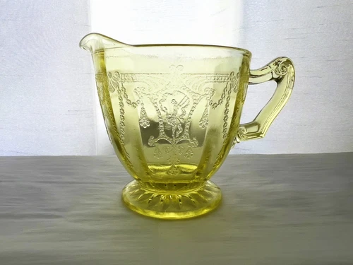 Vintage Anchor Hocking Yellow Depression Glass Cameo Dancing Girl Creamer