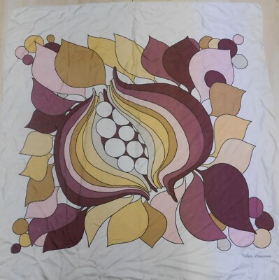 Foulard En Soie Vintage 85x86 Cm - 100% Soie - Multicolore - Occasion Très Bon état