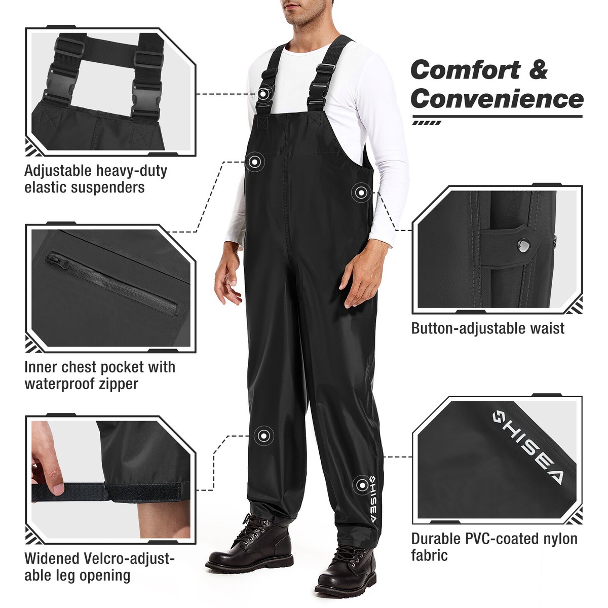 HISEA Waterproof Rain Bib Pants Sailing Hunting Fishing Rain