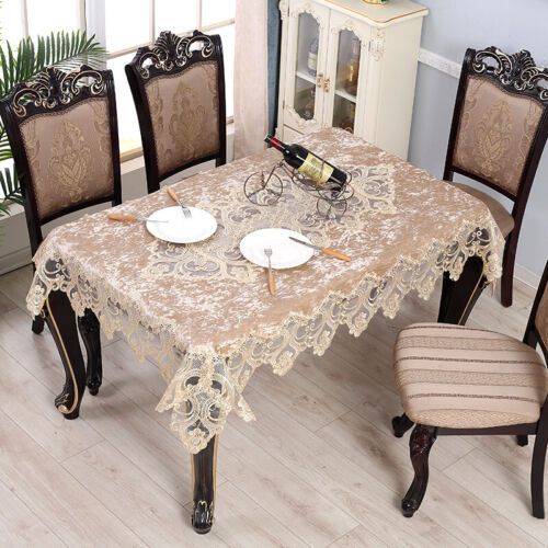 Housse de table rectangulaire en tissu protection décoration velours dentelle garniture florale luxe - Photo 1/16