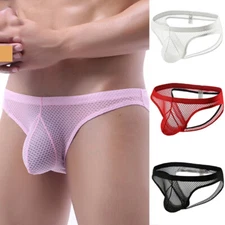 Men's Sexy Lingerie Jockstrap Open Butt Bikini Briefs Male Underwear Mesh Tho ☋