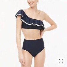 J crew Rick rack one shoulder ruffle bikini top S