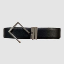 Salvatore Ferragamo Men Black Brown Pebble Leather Reversible Strap Belt Size 38