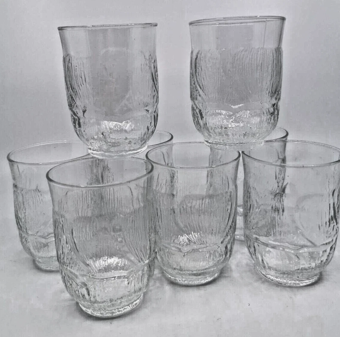 Arcoroc Fleur Small Drinking Glasses Set 8 6oz Flat Tumblers Pressed Glass  3.5