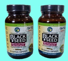 lot of 2, ( 90 + 90 caps) 500mg  BLACK SEED Amazing Herbs, Pack of 2 Exp. 11/26