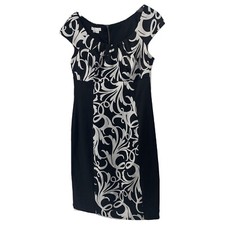 London Times Black & White Short Sleeve Sheath Dress Knee Length Womens Size 8