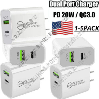 PD 20W USB-C Dual Port Adapter QC3.0 Wall Charger For iPhone 11 12 13 14 15 16 8