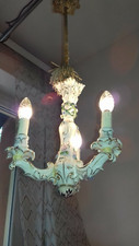 LAMPADARIO CERAMICA D'EPOCA 3 BRACCI ANTIQUE SCONCES LUSTRE