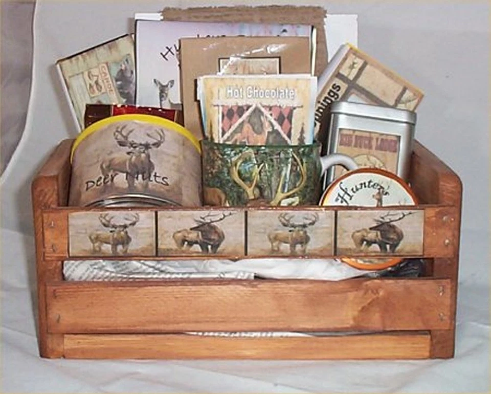 Deer Lodge Hunters Gift Basket Cabin Wood Crate Gift Mug Coffee Chocolate Nuts - Image 3 of 3