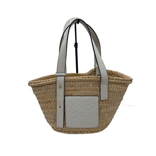 LOEWE Beige Basket Tote Leather Handle Bag Womens Auth