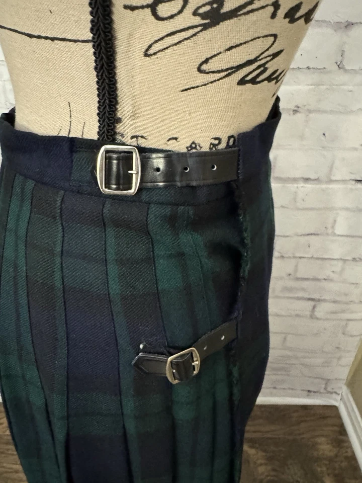 Saia Kinloch Anderson Tartan Kilted Plissada Lã Verde Xadrez Tamanho 12 GB Fivela - Imagem 3 de 4