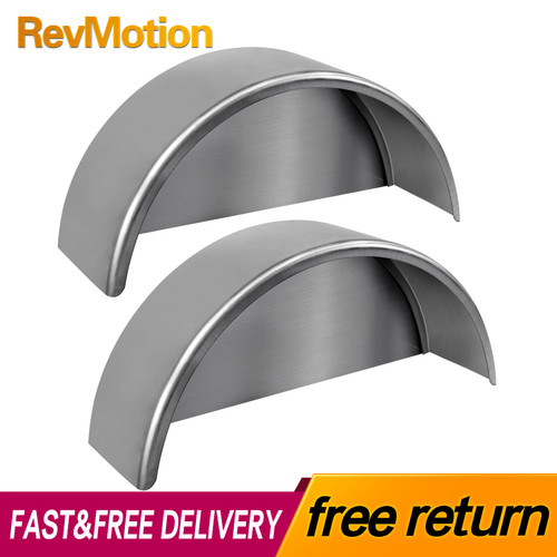 Pair of Steel Round Single Axle Trailer Fenders & Backs For 14" 15'' 16" Wheel