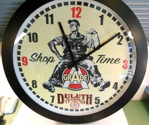 DULUTH TRADING COMPANY Wall Clock, "Shop Time", 23 and 1/2 Inches, Very Nice