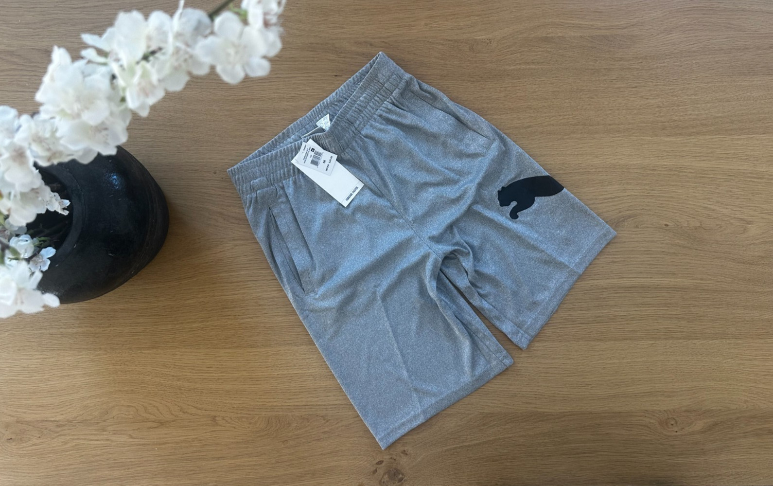 PUMA NWT Boys' Core Essential Athletic Shorts - M (10/12) - Heather Grey w/Blk