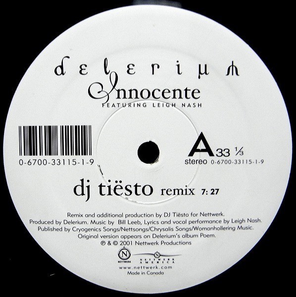Delerium - Innocente (DJ Tiësto Remix) Vinyl
