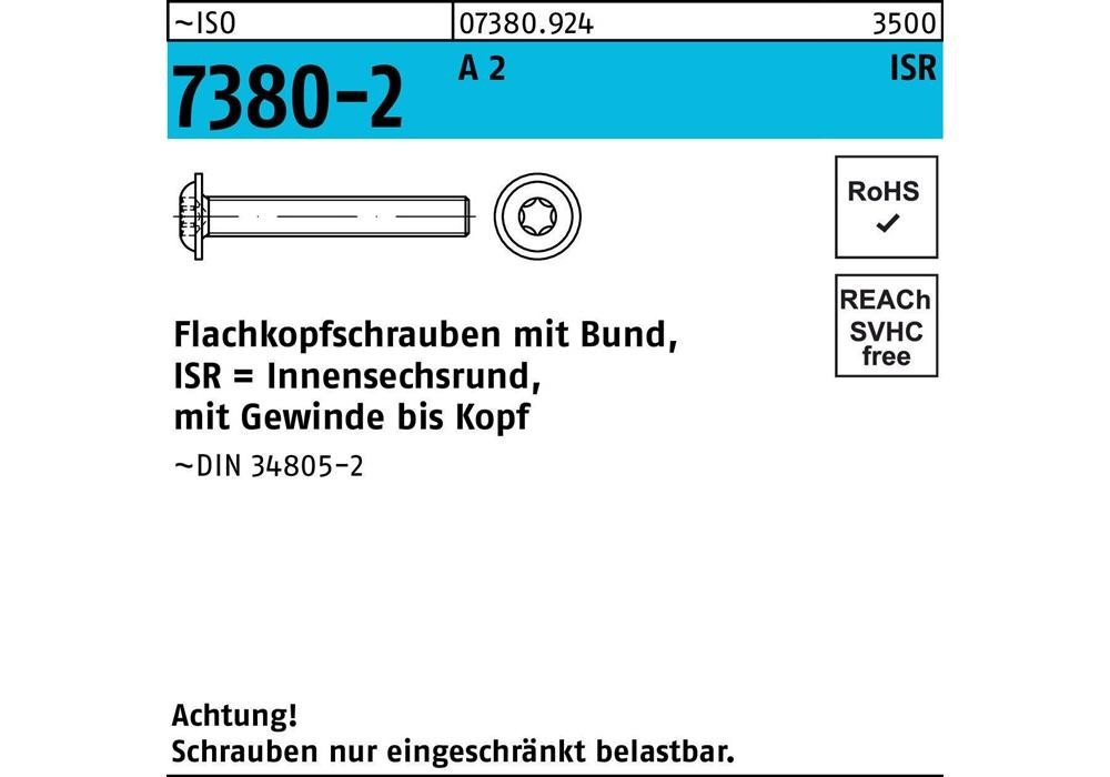 Рейхер Флякопфшраубе ISO 7380-2 m.Bund/Innensechsrund VG M 4 x 4 -T20 A 2