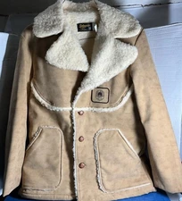 Vintage Swingster Faux Suede Sherpa Garst Seed Co Jacket Farming Agriculture USA