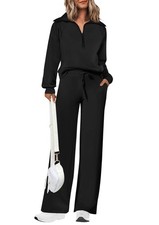Women's 2025 Fall Lounge Sets Casual Half Zip Sweatshirt and Wide Leg Pants 2...