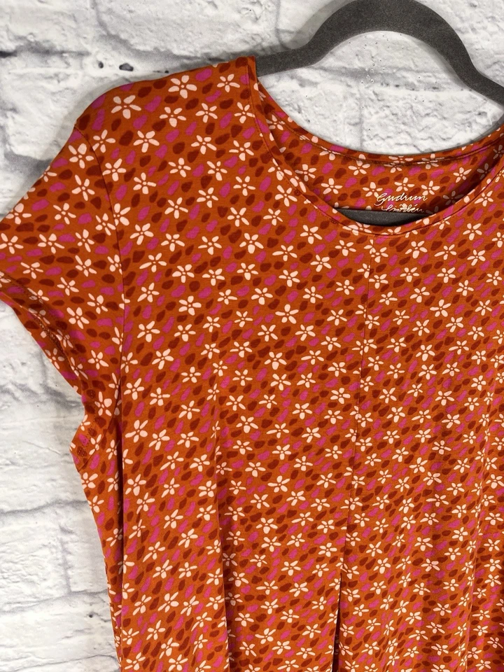 GUDRUN SJODEN Women's Orange Floral Cotton Stretch Shift Pocket Dress Large - Image 2 of 4