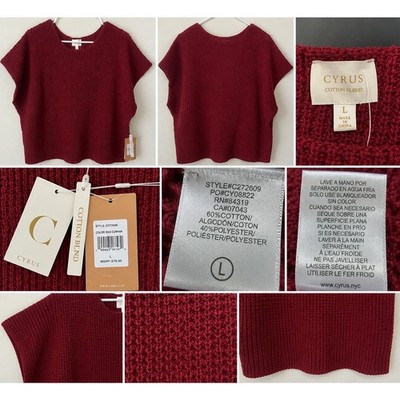 Red wine Cyrus Women s Textured Knit Short Sleeve Sweater Size L NWT