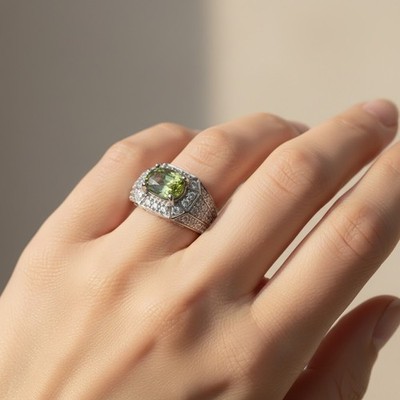925 Sterling Silver Charming Green Tourmaline Handmade Fine Jewelry Rings Size 5
