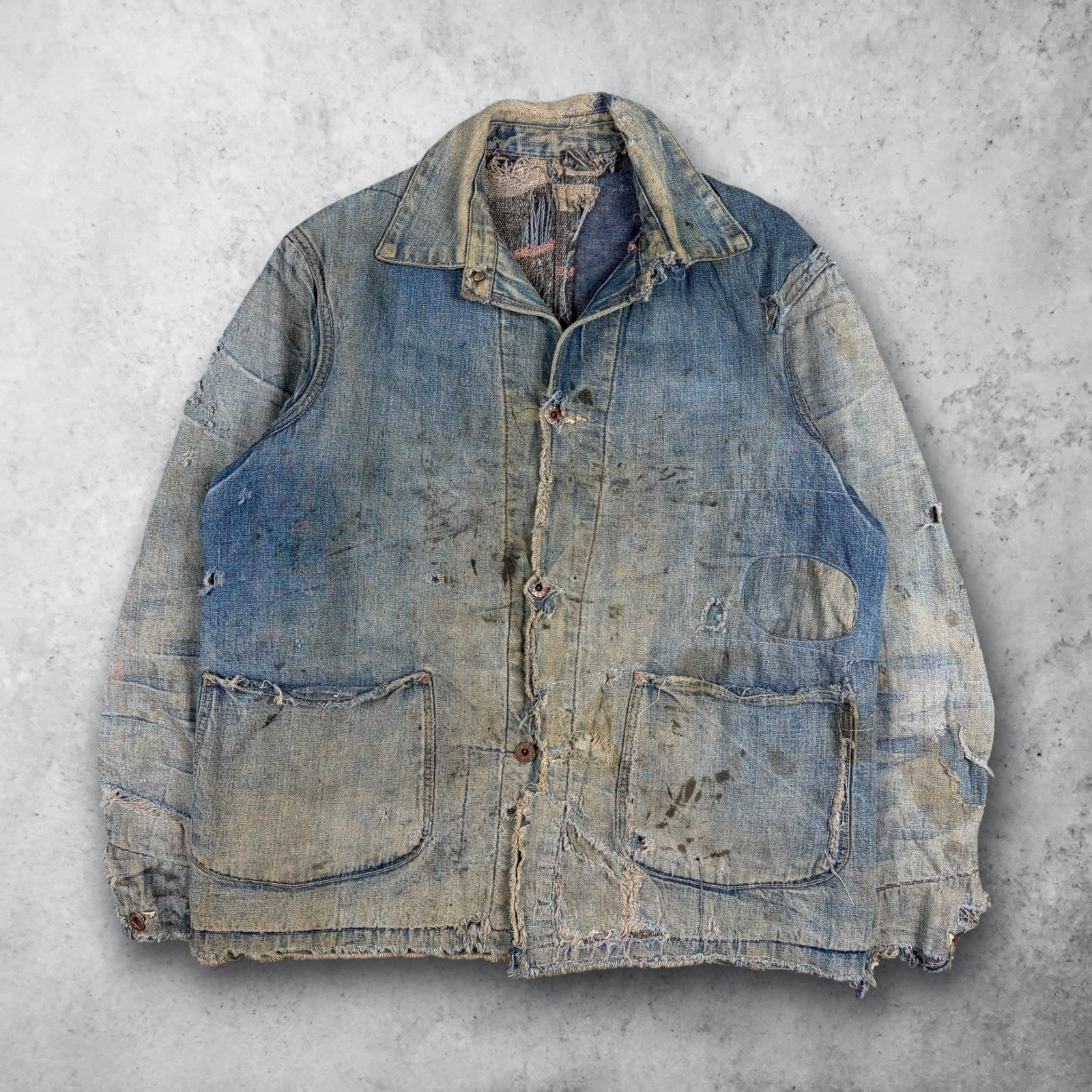 Vintage 1930s WW2 Faded Distressed Thrashed Lined Chore Jacket Workwear XL image 1