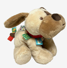 Taggies Plush Yellow Puppy Dog Rattle Tag n Play Cream Brown Baby Toy 10"