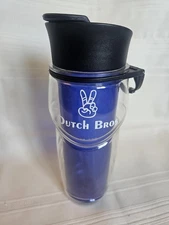 Dutch Bros Brothers Coffee Peace Sign Logo Clear Plastic 18 Oz Travel Mug Cup!