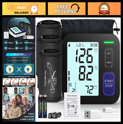 Automatic Digital Blood Pressure Monitor - 3 Cuff Sizes, Large Display, 3 Users,