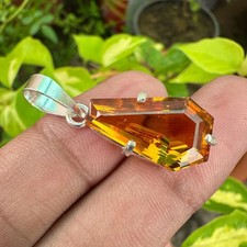 Natural 21 Ct Orange Sapphire Certified Loose Gemstone 925 Solid Silver Pendant