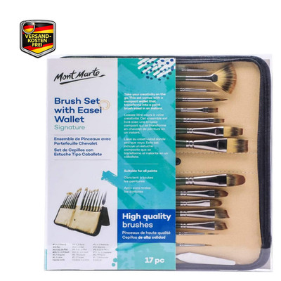 Mont Marte Acylfarbe Pinsel Set 17 Stück für Öl Acryl Aquarell Gou