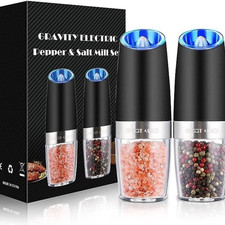 2 Pack Gravity Electric Salt and Pepper Grinder Mill Shaker Adjustable Automatic