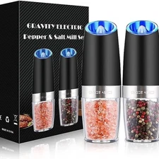 2 Pack Gravity Electric Salt and Pepper Grinder Mill Shaker Adjustable Automatic