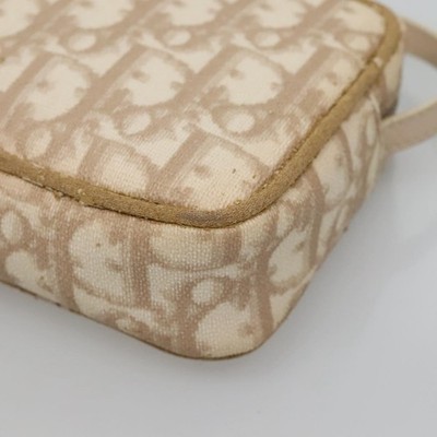 Christian Dior Trotter Canvas Romantic Pouch PVC Beige Silver Auth
