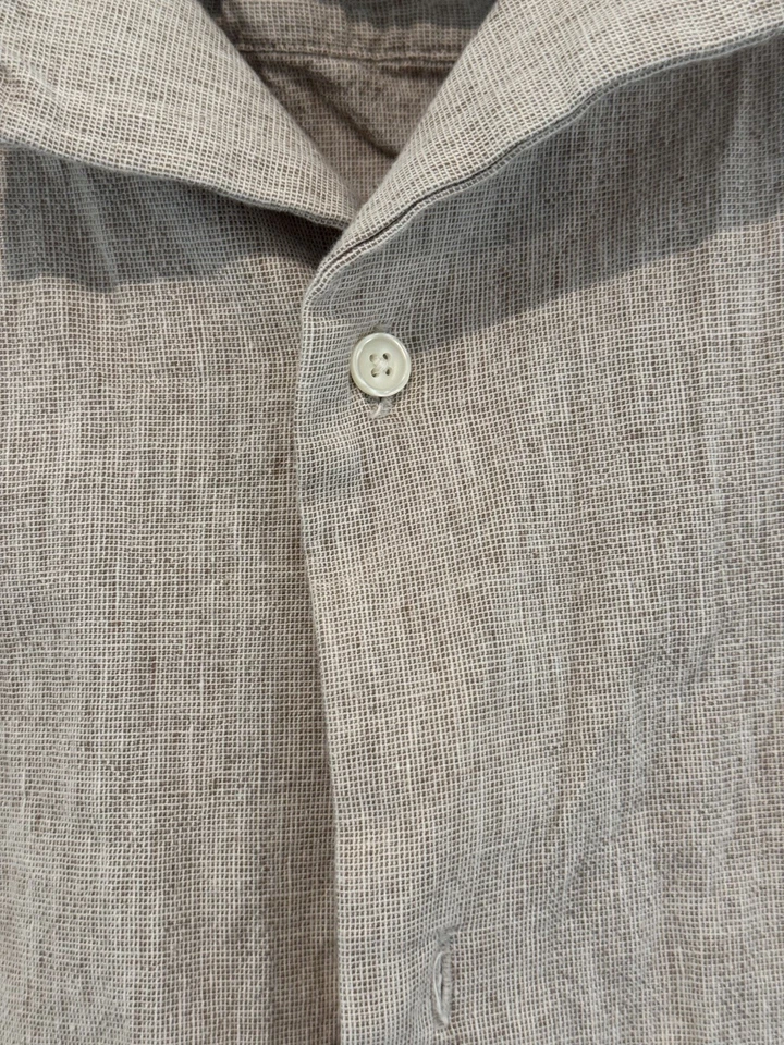 Camisa Abercrombie & Fitch Para Hombre Marrón Mediana Usada en Excelente Condición Verano Mezcla de Lino Manga Corta  Foto 4 de 4